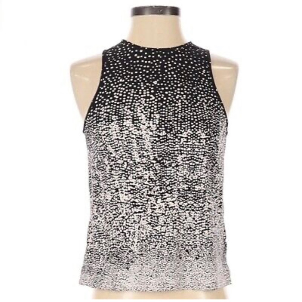 Tibi S Sleeveless Blouse Black White Ombre Dots Crewneck Keyhole Button Women’s